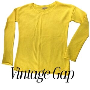 GAP Vibrant Classic Yellow Knit Sweater Extra Long Sleeves Sm Fits Med Cozy Soft